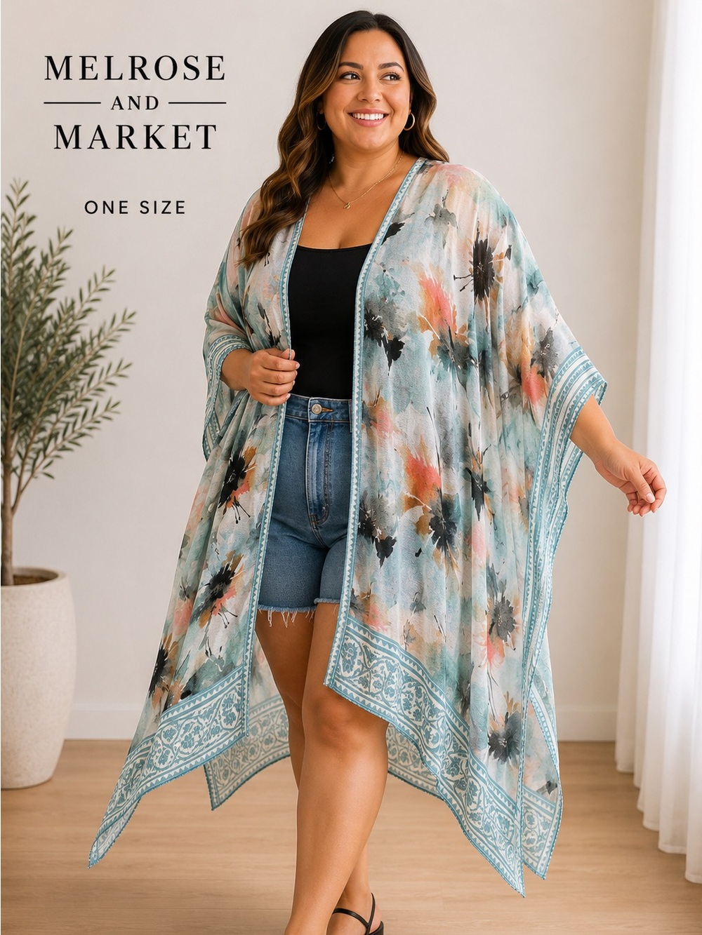 Melrose and Market Watercolor Floral Kimono One Size